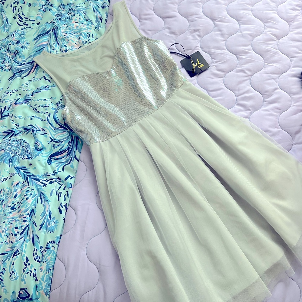 BB Dakota Silver Grey Sequins Mesh Dress